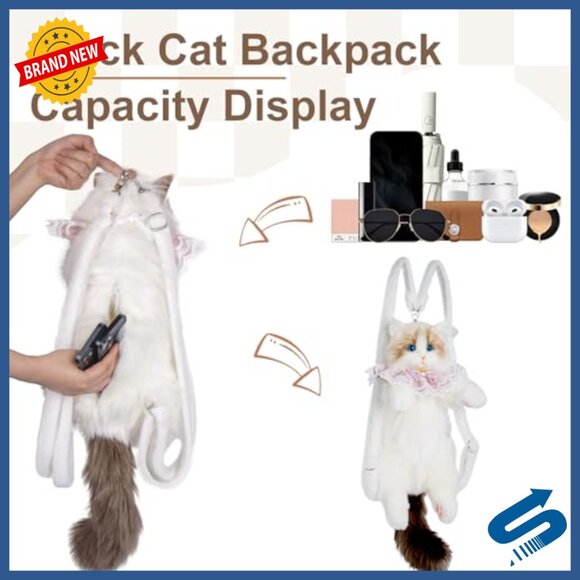 Handcrafted Faux Fur Cat Backpack with Adjustable Straps and Scarf main image 6